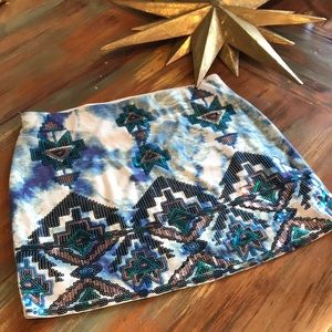 Express Aztec Sequin and Tie Dye Mini Skirt